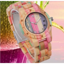Color Bamboo Wooden Watch For Men,Couple Watch,Fine Carved Bamboo Dial,Men's Wood Watches
