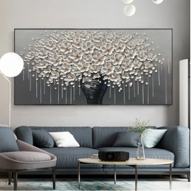 Abstract Golden Tree Flower Luxury Canvas Painting Minimalism Posters Wall Art Picture Modern Room Hoom Decoration Large Size