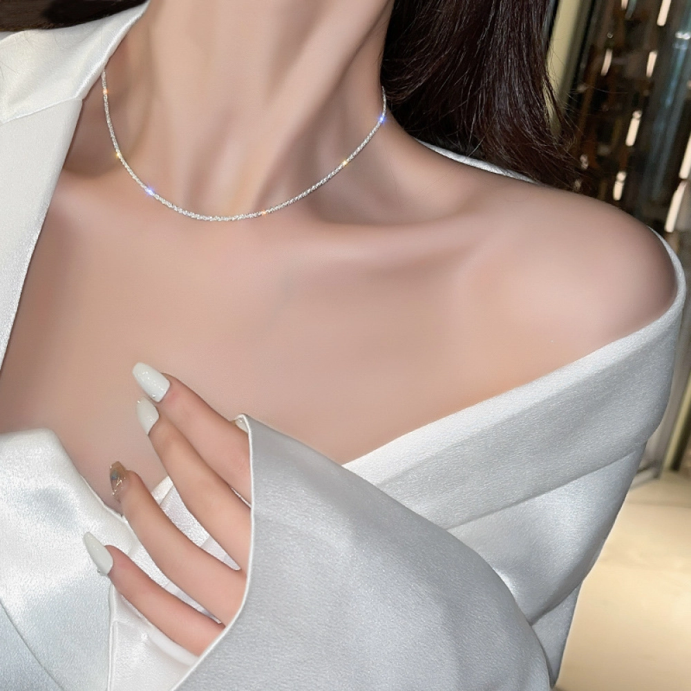 New 925 Sterling Sliver Choker Necklace for Women Rhinestone Tennis Gold Necklace Crystal Chain Jewelry Collares Femme