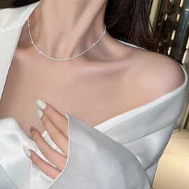 New 925 Sterling Sliver Choker Necklace for Women Rhinestone Tennis Gold Necklace Crystal Chain Jewelry Collares Femme