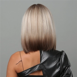 Short Straight Synthetic Wigs Brown  with Bangs Wigs for Black Women  Natural Hair Wig Heat Resistant Fiber